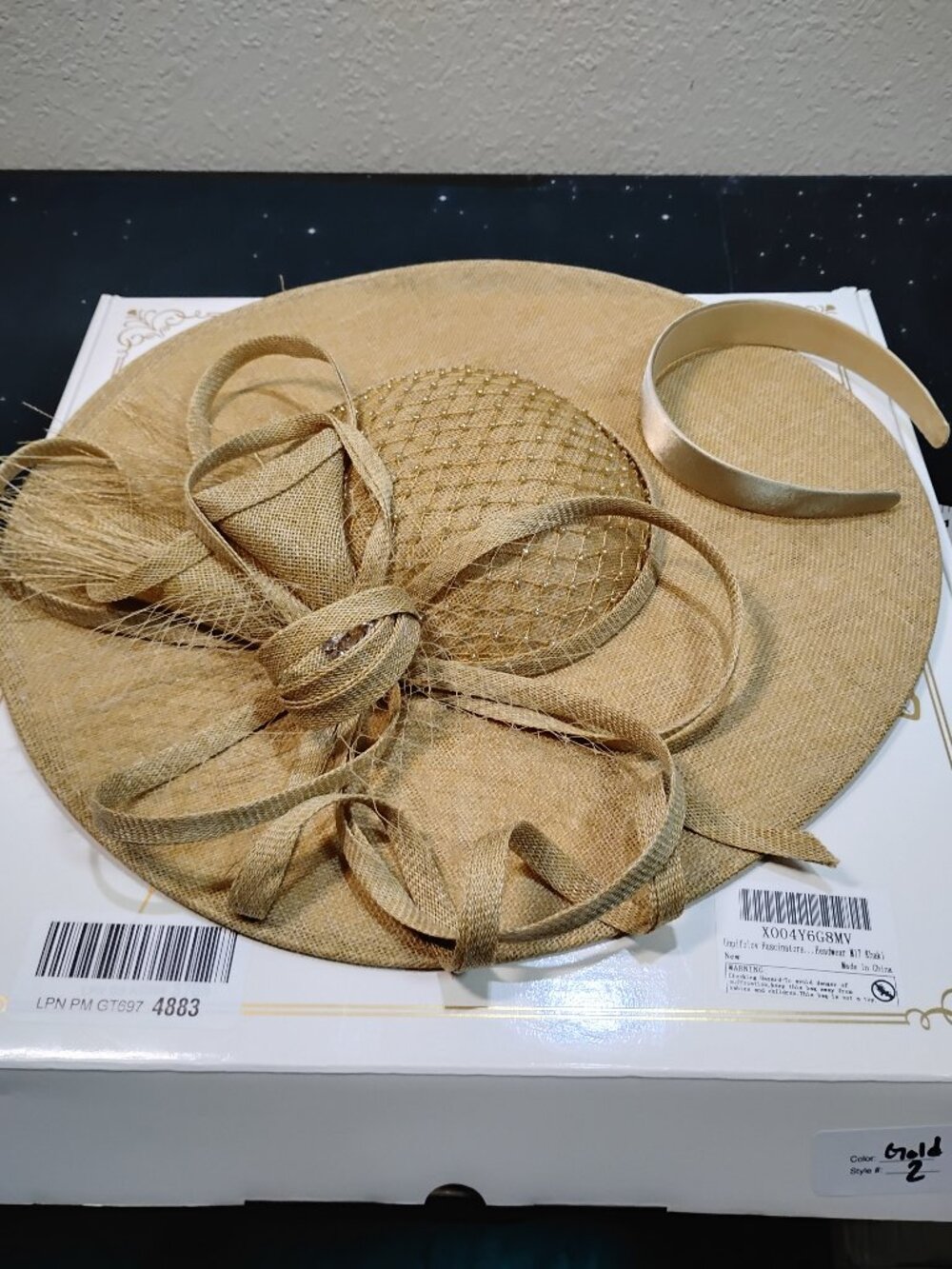 Gold Fascinator Hat Pillbox Tea Party Wedding Headwear Headband Crystal